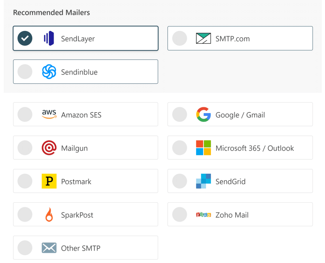 Choose from the collection of WP Mail SMTP recommended mailers