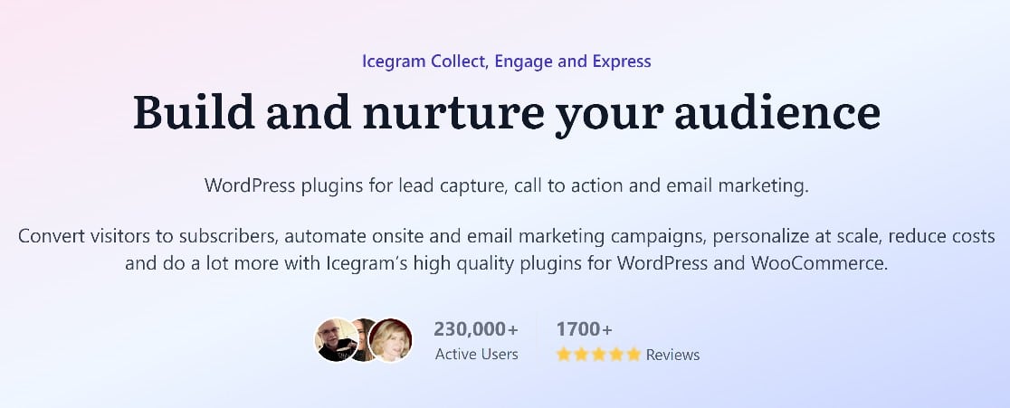 A screenshot of Icegram express homepage