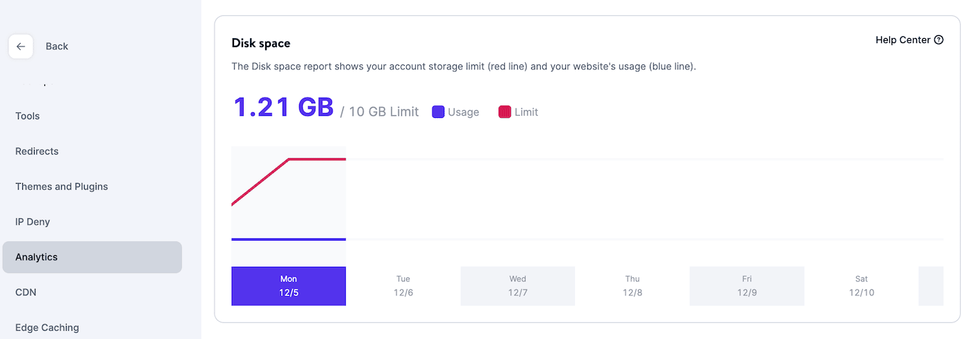 Kinsta 磁盘空间使用和限制