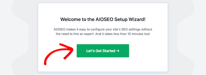 คลิกมาเริ่มกันเลย วิซาร์ดการตั้งค่า AIOSEO Click let's get started AIOSEO setup wizard