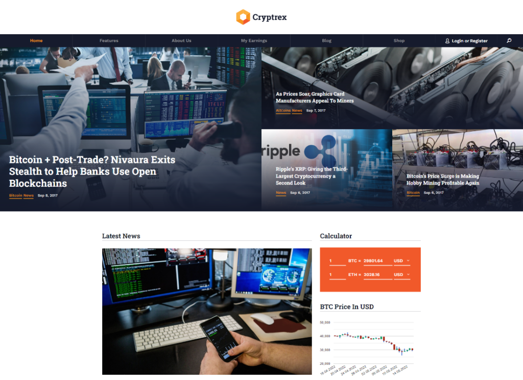 Cryptrex - Tema WordPress Cryptocurrency & Penambangan