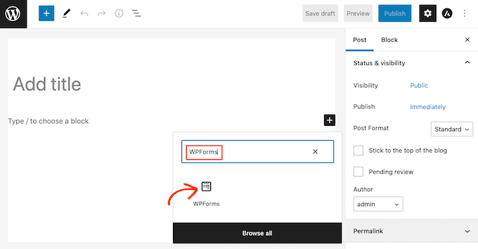 Der WordPress WPForms-Block The WordPress WPForms block