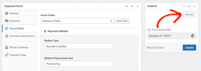 So zeigen Sie eine Vorschau eines Zahlungsformulars in WordPress an How to preview a payment form in WordPress