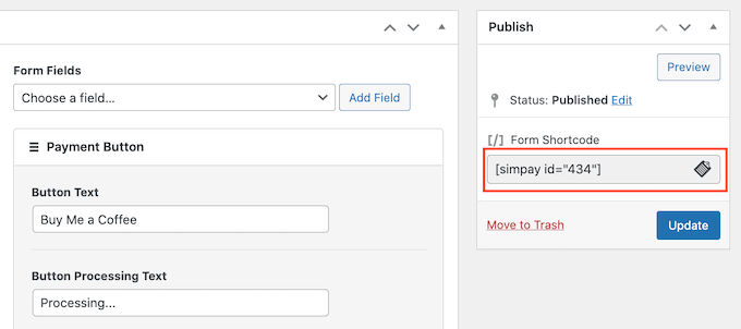Hinzufügen eines optionalen Zahlungsformulars zu Ihrer WordPress-Site mit Shortcode Adding an optional payment form to your WordPress site using shortcode