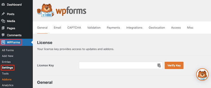 Die Pro-Einstellungen von WPForms WPForms' pro settings