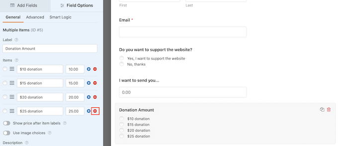 Felder aus einem WordPress-Formular löschen Deleting fields from a WordPress form