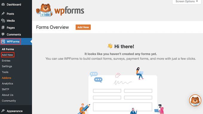 Erstellen eines neuen WordPress-Formulars Creating a new WordPress form