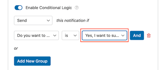 Aktivieren der bedingten Logik in WPForms Enabling conditional logic in WPForms