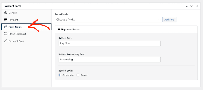 Formularfeldeinstellungen von WP Simple Pay WP Simple Pay's form field settings