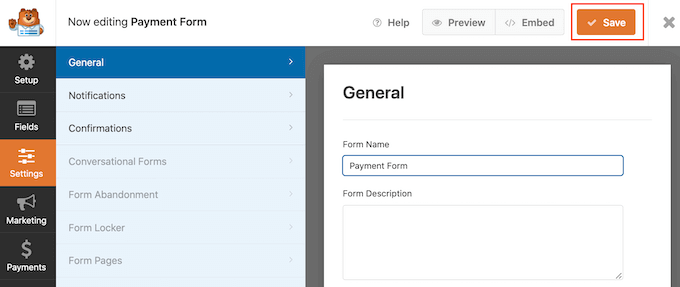 Speichern Ihres WPForms-Formulars Saving your WPForms form