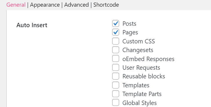 La opción de inserción automática en la configuración de Easy Table of Contents
