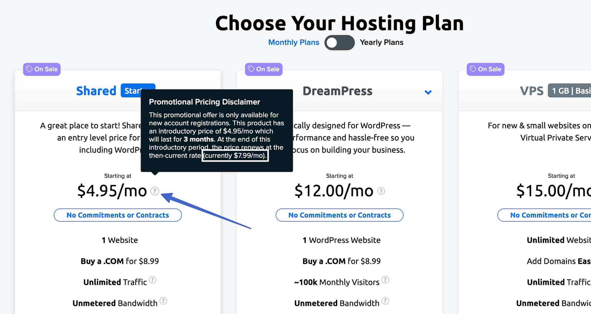 Dreamhost için gerçek aylık web barındırma fiyatını bulma