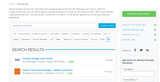 Lavori WordPress su remote.co WordPress jobs on remote.co