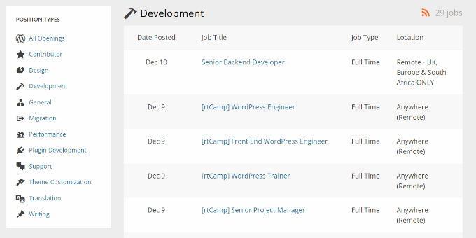 Lavori sulla bacheca di lavoro WP Jobs on WP job board