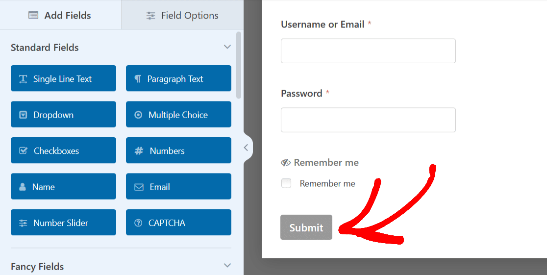 A red arrow pointing to the submit button