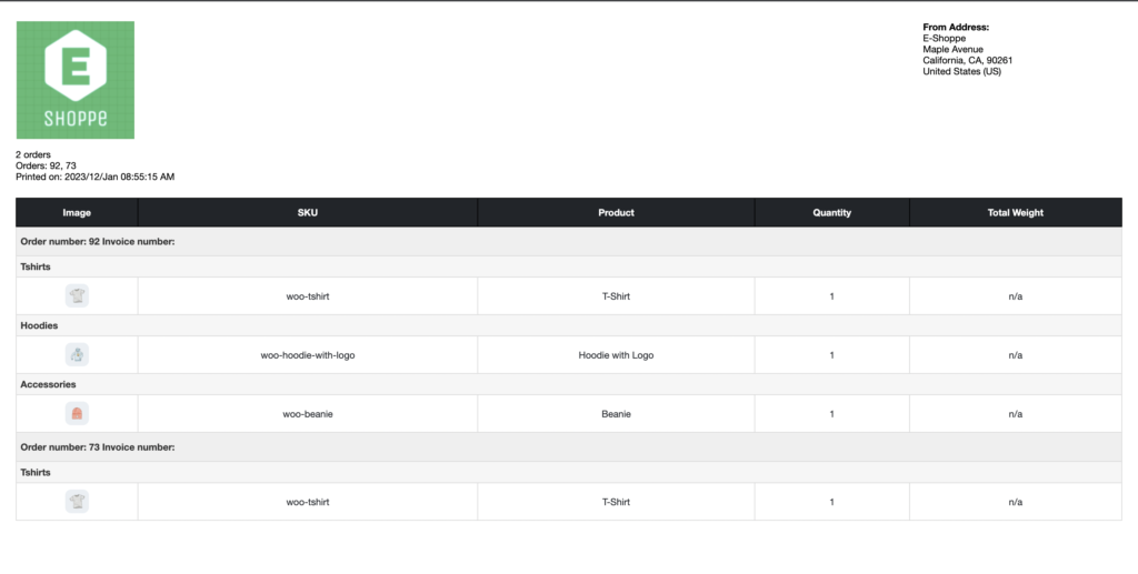 نموذج قائمة اختيار WooCommerce