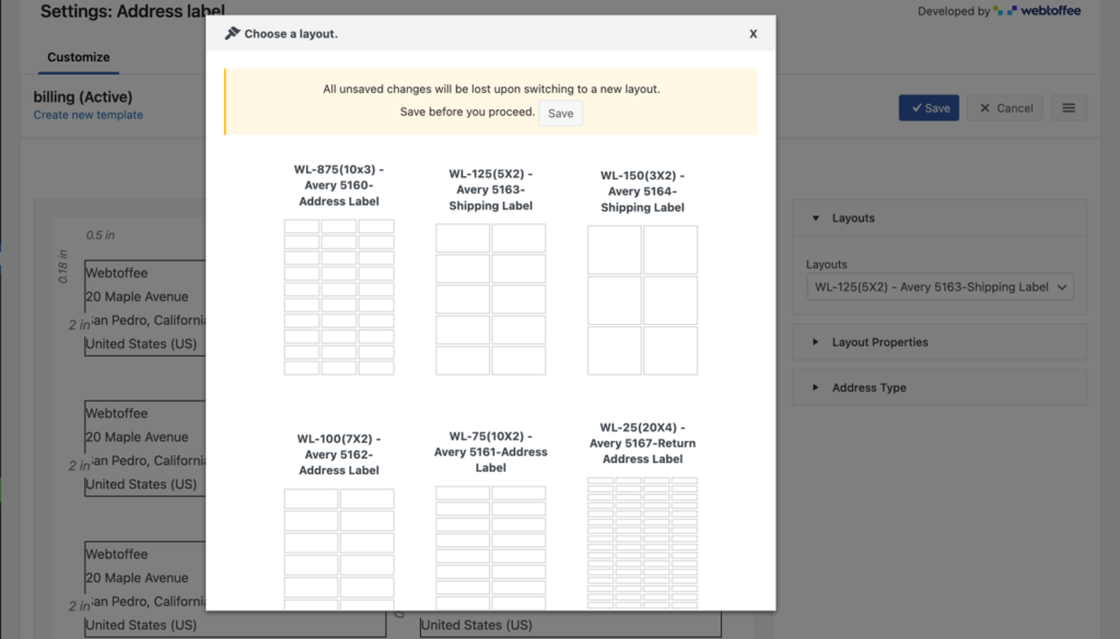 cambia il layout dell'etichetta dell'indirizzo woocommerce