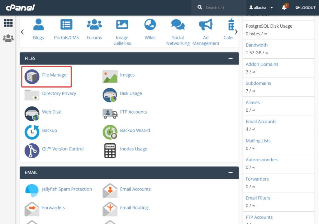 cPanel 파일 관리자