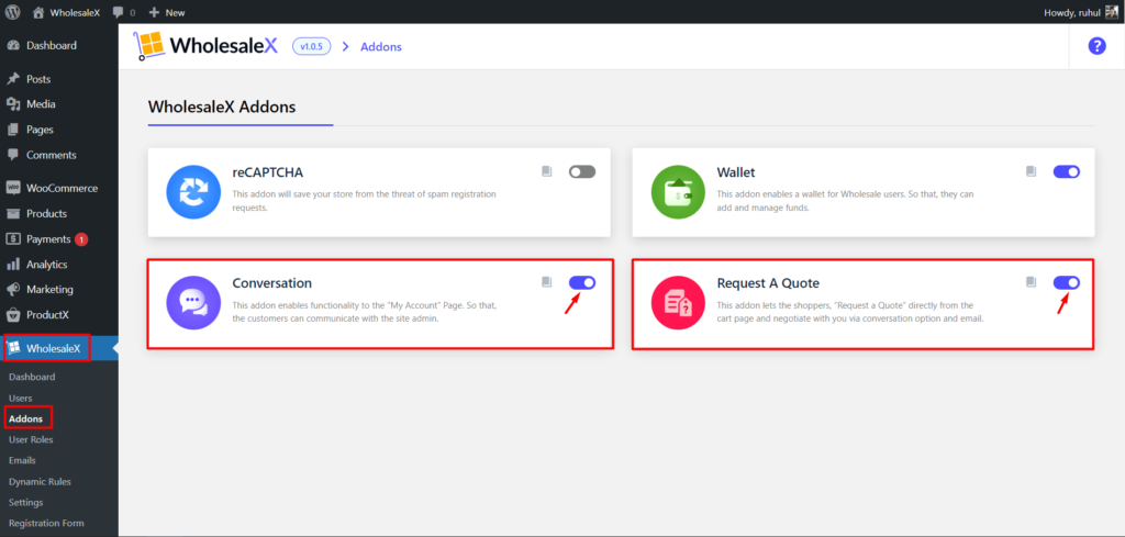 WooCommerce Solicitați o cotație: obțineți cel mai bun preț instantaneu cu WholesaleX! 3 Enabling Request a Quote Addon