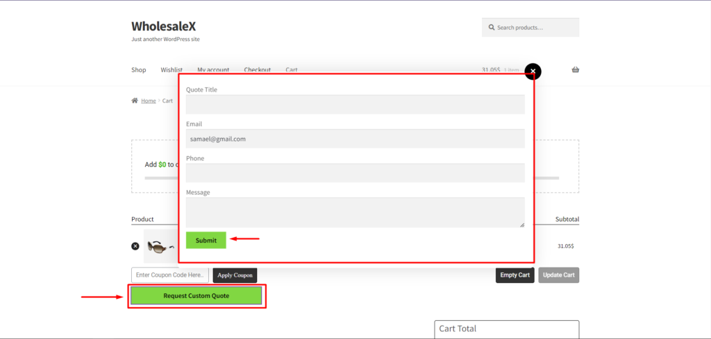 WooCommerce Solicitați o cotație: obțineți cel mai bun preț instantaneu cu WholesaleX! 6 Request Custom Quote for Registered User