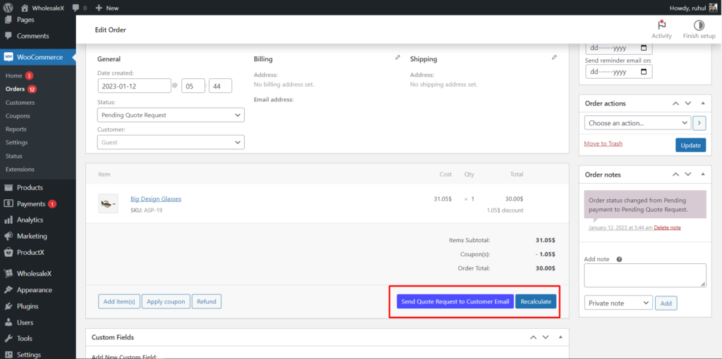 WooCommerce Solicitați o cotație: obțineți cel mai bun preț instantaneu cu WholesaleX! 20 Sending Quote Request to Guest User
