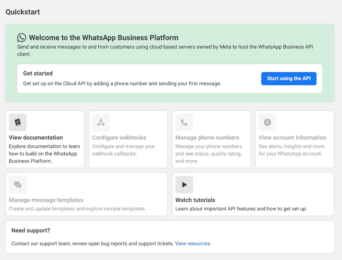 Click this button to start using the Whatsapp Business API