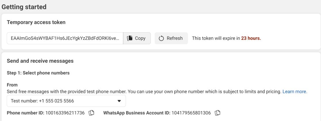 WhatsApp business app quick start page