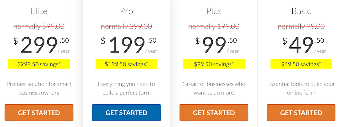 The WPForms pricing page