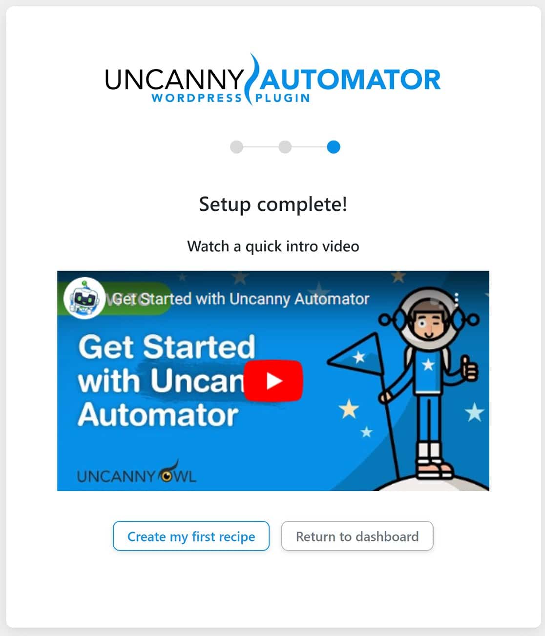 Completed Uncanny Automator setup