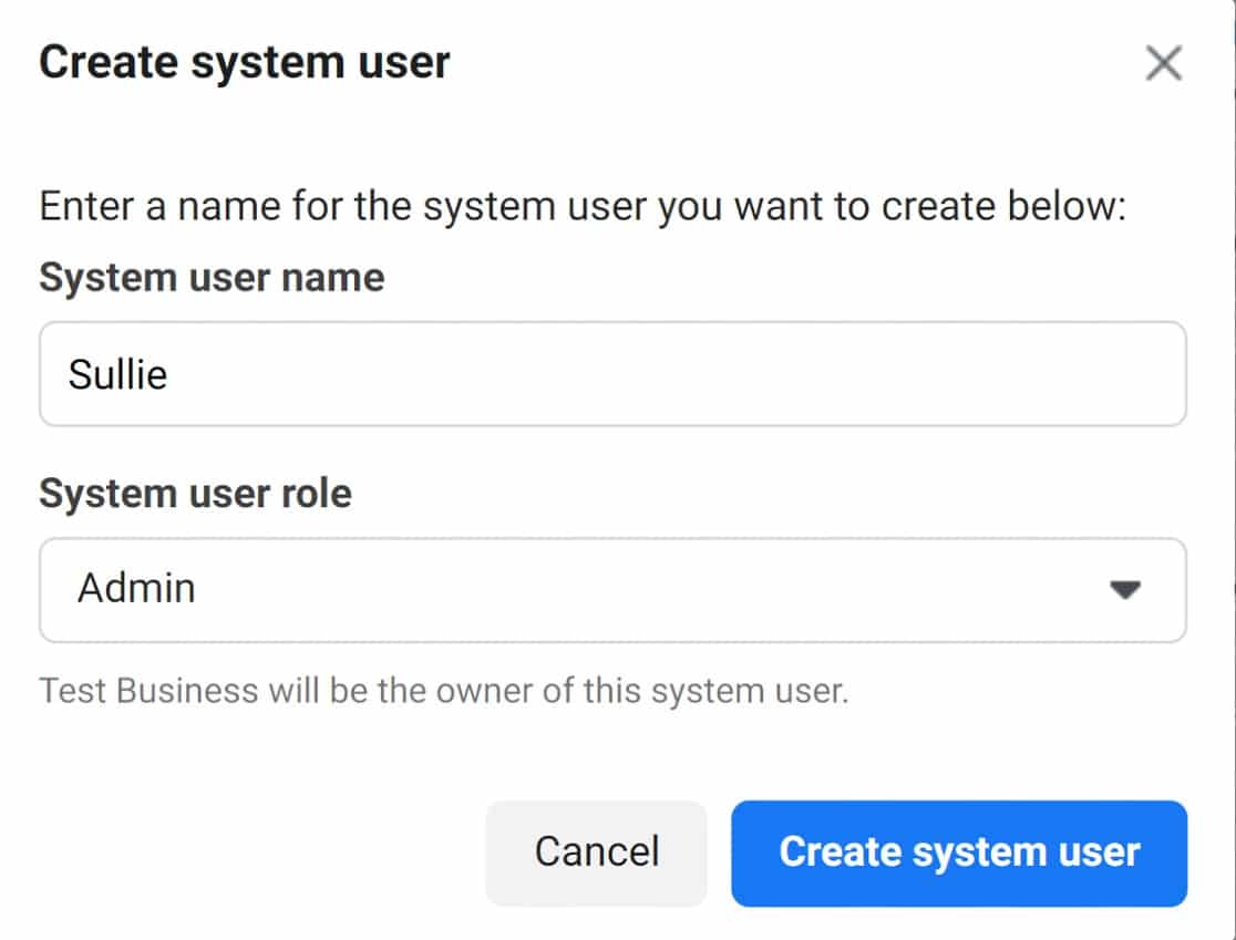 Fill in the details and click create system user