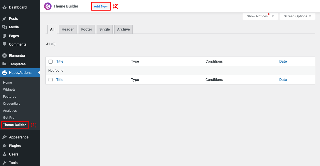 HappyAddons introduce Teme Builder gratuit pentru utilizatorii Elementor 1 How to Access Theme Builder of HappyAddons