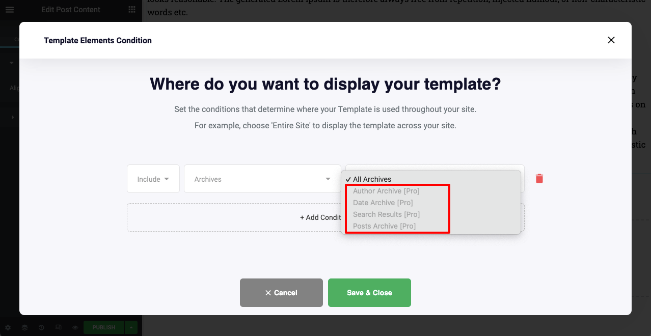 HappyAddons introduce Generatorul de teme gratuit pentru utilizatorii Elementor 23 Archive Condition of HappyAddons Theme Builder