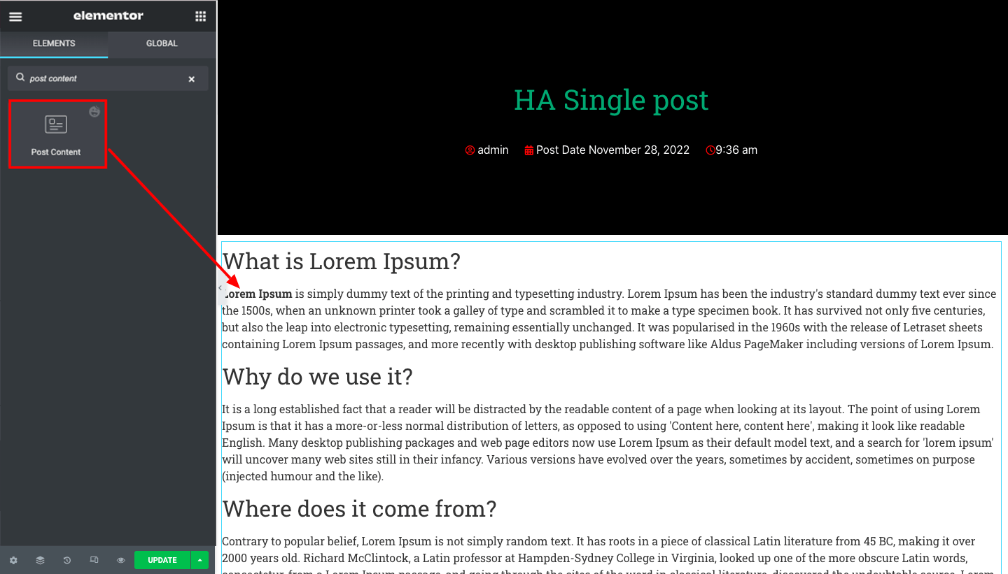HappyAddons introduce Generatorul de teme gratuit pentru utilizatorii Elementor 11 How to Use Post Content Widget on Elementor Website Using HappyAddons