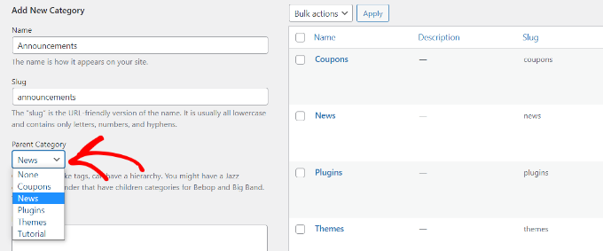 WordPress'te bir üst kategori seçin Select a parent category in WordPress