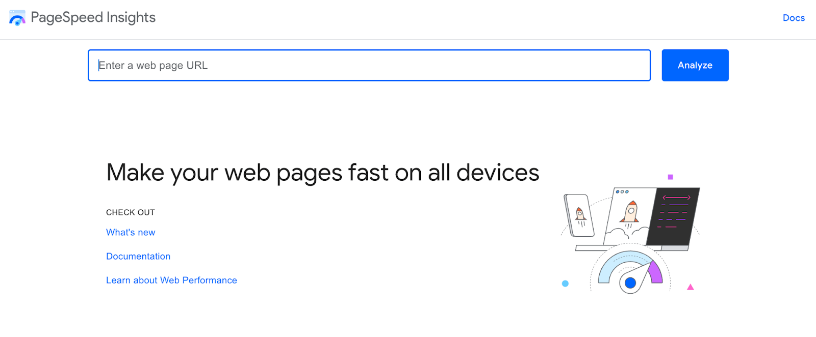 Pagina iniziale di Google PageSpeed