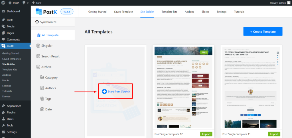 如何使用 PostX 6 在 WordPress 中添加精选视频缩略图 PostX Singular Template Start from Scratch