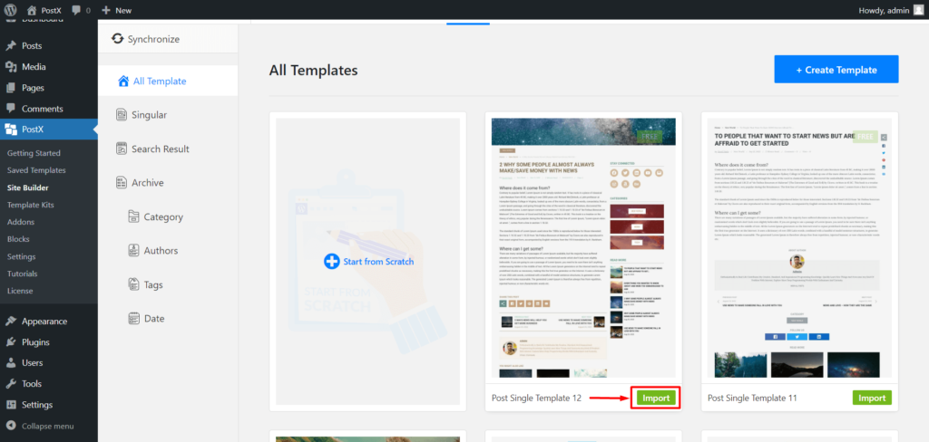 如何使用 PostX 7 在 WordPress 中添加精选视频缩略图 PostX Singular Template Importing Premade Templates