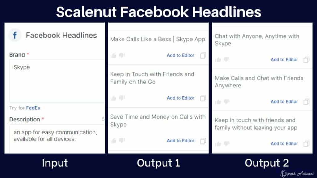 Manchetes do Scalenut no Facebook