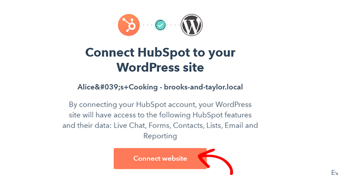 clique-conectar-site-botão Click Connect Website button