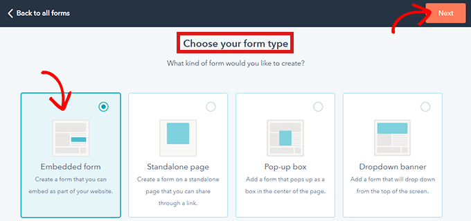 escolher tipo de formulário Choose a form type