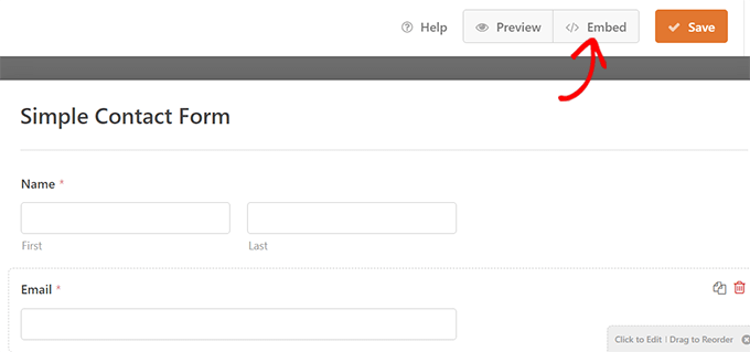 clicar em incorporar Click Embed button