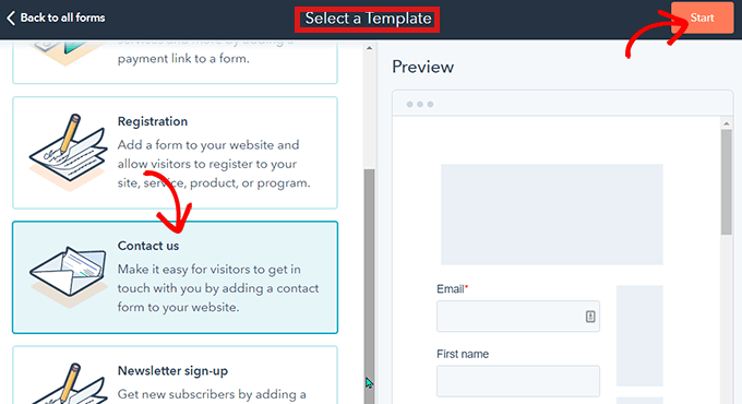 escolher modelo de formulário Choose a form template