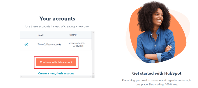 pop-up continuar-com-esta-conta Click continue with this account button