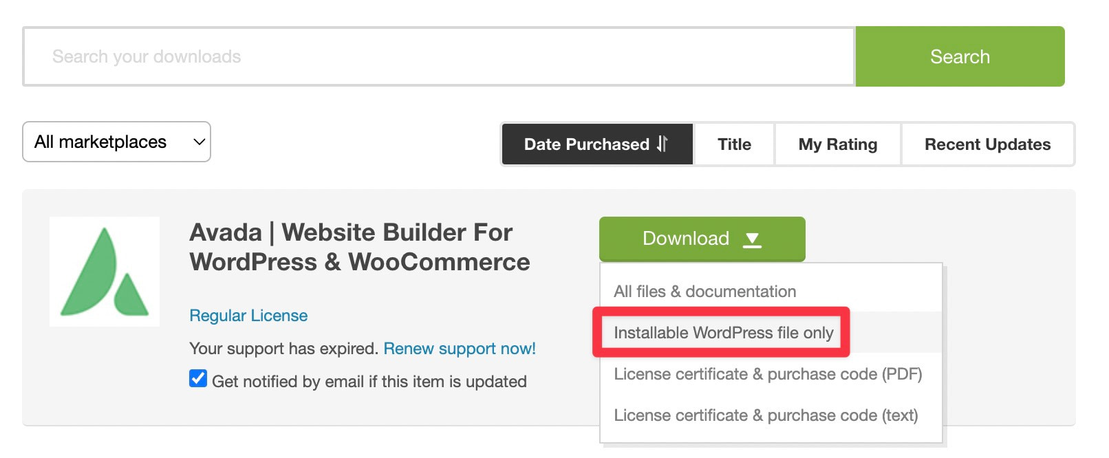 Como baixar apenas o arquivo de tema do ThemeForest