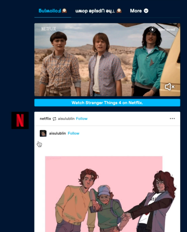 Um exemplo da página de painel personalizada do Tumblr "Upside Down" de Stranger Things