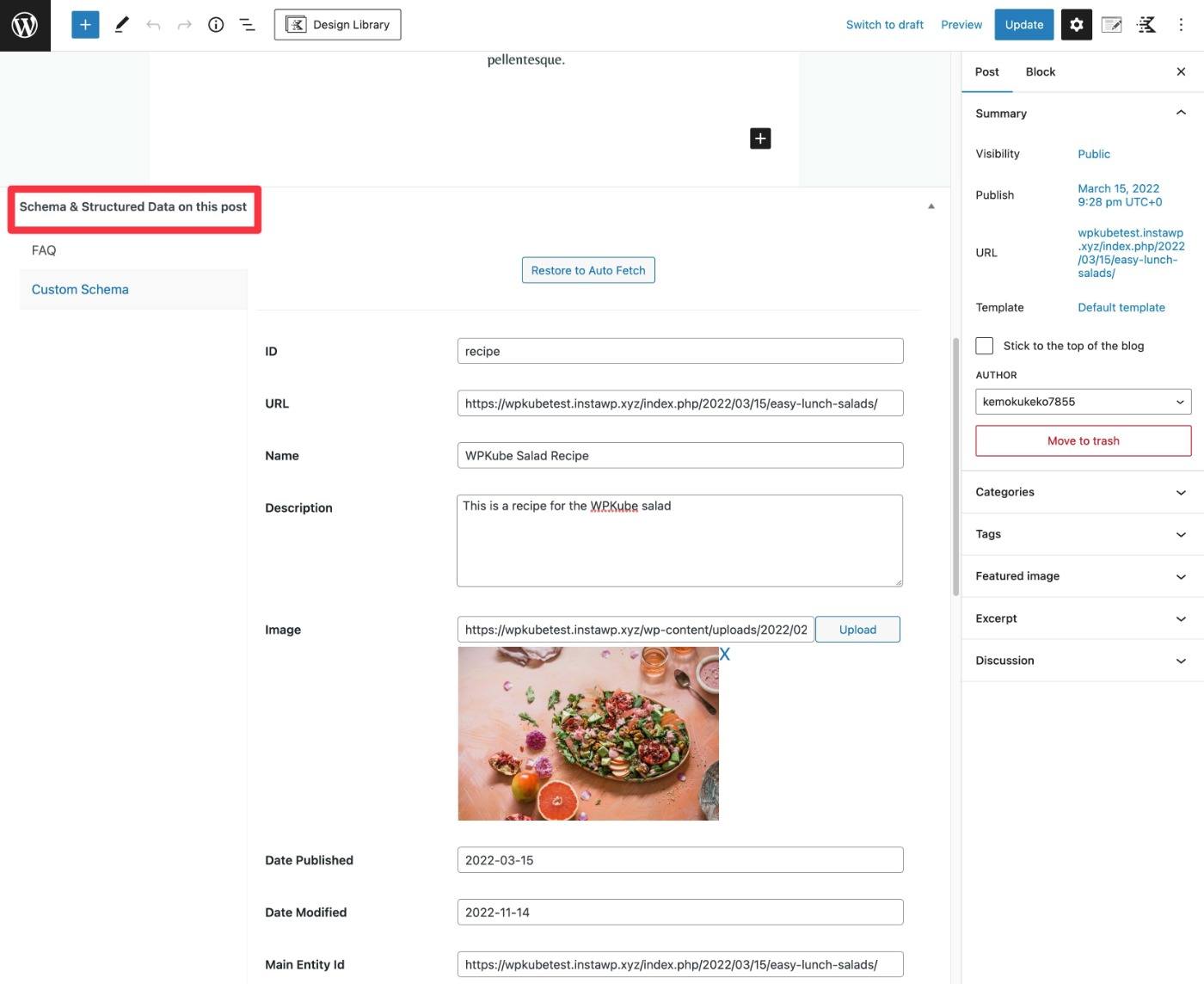 Interface de schéma et de données structurées