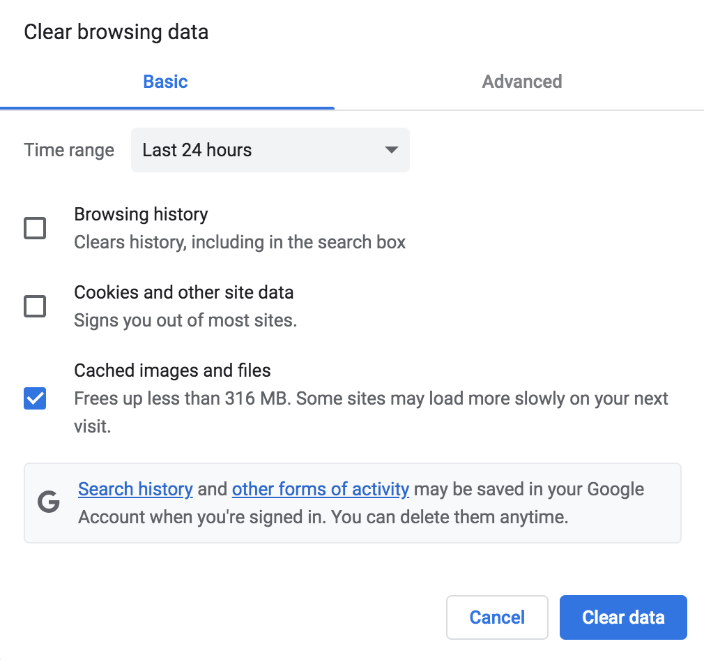 vider le cache du navigateur dans Google Chrome