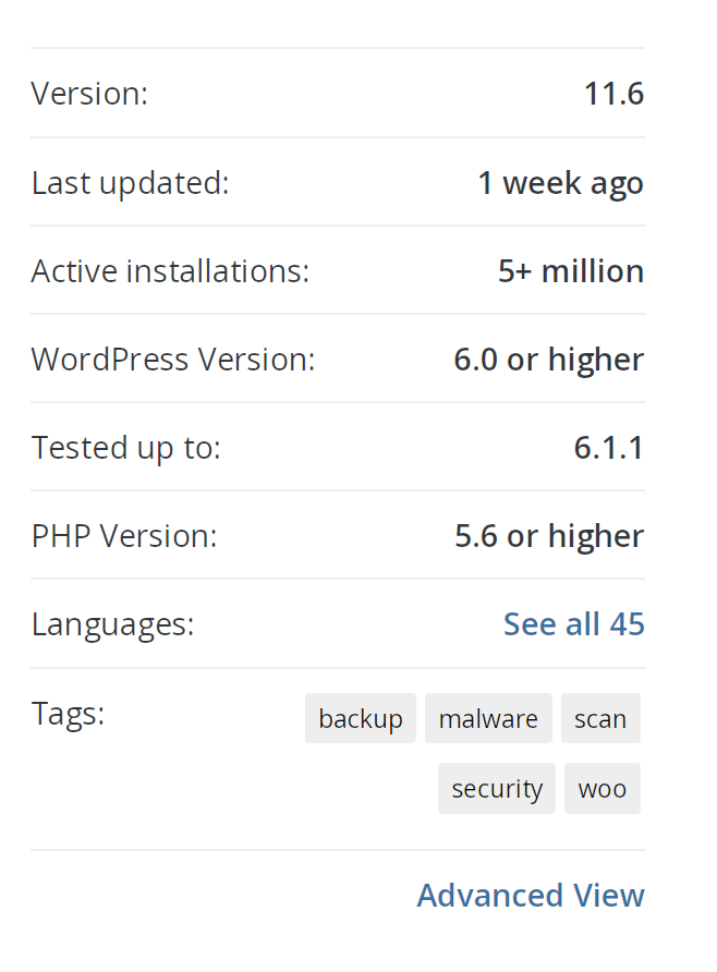 des informations sur un plugin, y compris la version PHP compatible