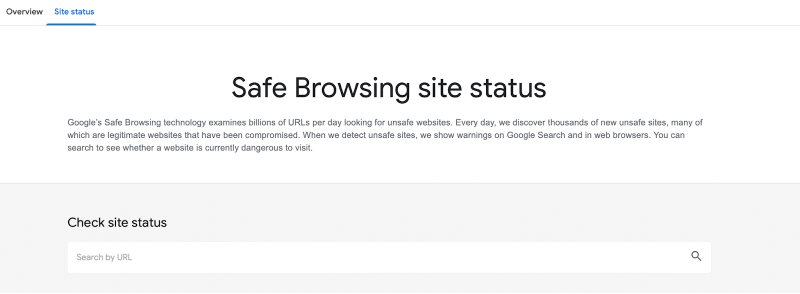 Outil de navigation sécurisée de Google avec une barre de recherche sur l'état du site