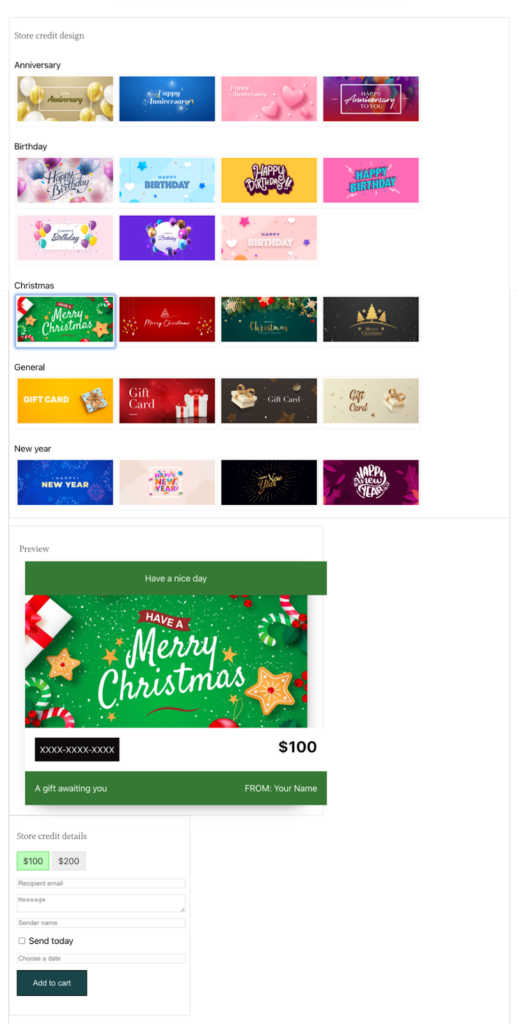 Geschenkkarten-Produktanzeige im Laden